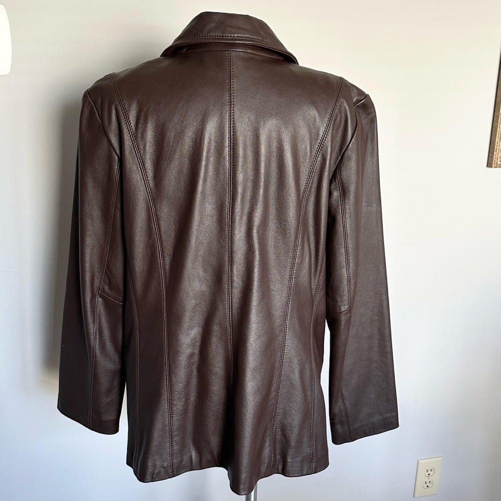 M Julian EUC size L genuine soft brown leather jacket. 3 button front w/ pockets - Picture 2 of 11